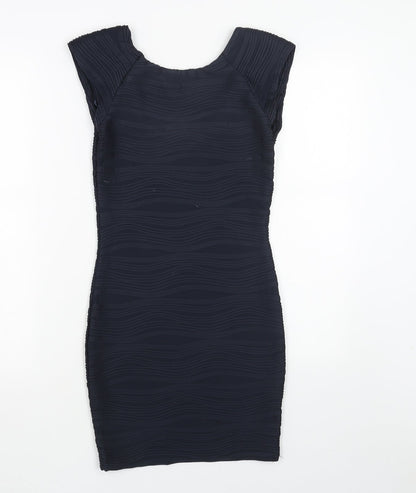 AX Paris Womens Blue Geometric Polyester Bodycon Size S Round Neck Pullover