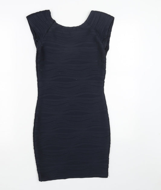 AX Paris Womens Blue Geometric Polyester Bodycon Size S Round Neck Pullover