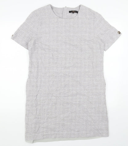 NEXT Womens Grey Plaid Cotton A-Line Size L Round Neck Zip
