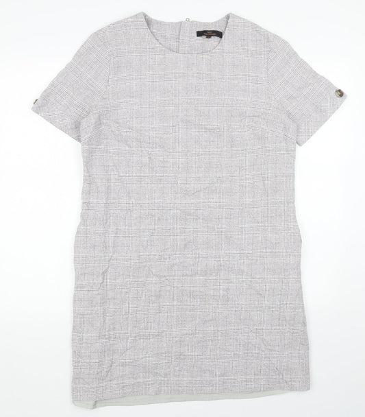 NEXT Womens Grey Plaid Cotton A-Line Size L Round Neck Zip