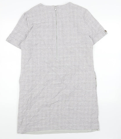 NEXT Womens Grey Plaid Cotton A-Line Size L Round Neck Zip