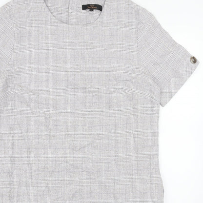 NEXT Womens Grey Plaid Cotton A-Line Size L Round Neck Zip