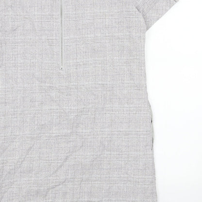 NEXT Womens Grey Plaid Cotton A-Line Size L Round Neck Zip