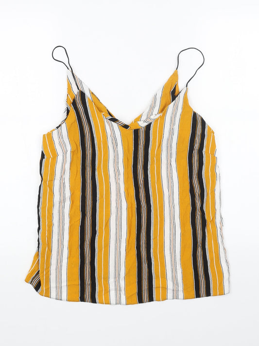 New Look Womens Yellow Striped Viscose Basic Tank Size 14 V-Neck