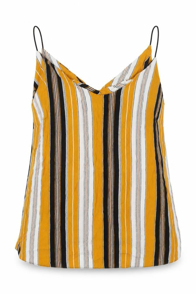 New Look Womens Yellow Striped Viscose Basic Tank Size 14 V-Neck