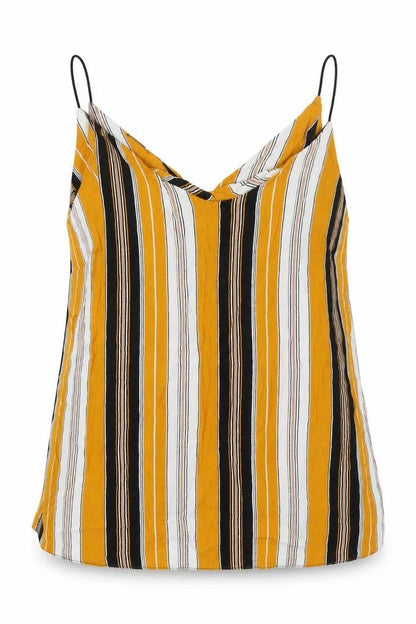 New Look Womens Yellow Striped Viscose Basic Tank Size 14 V-Neck