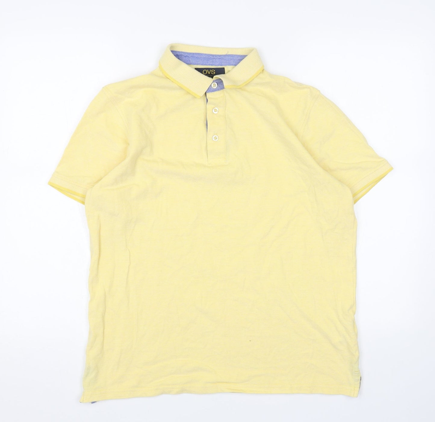 OVS Mens Yellow Cotton Polo Size M Collared Pullover