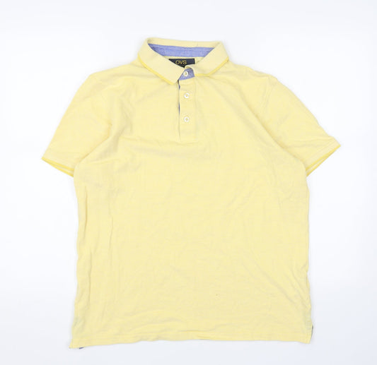 OVS Mens Yellow Cotton Polo Size M Collared Pullover