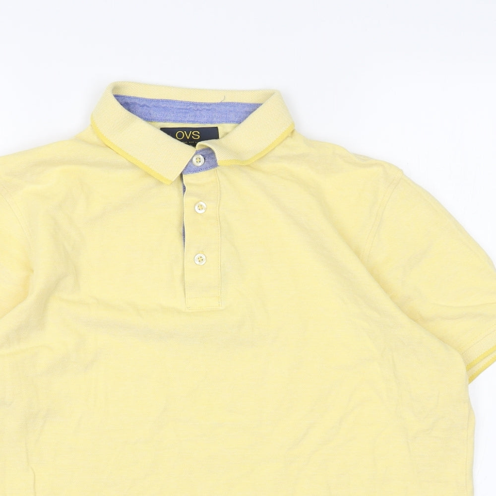 OVS Mens Yellow Cotton Polo Size M Collared Pullover
