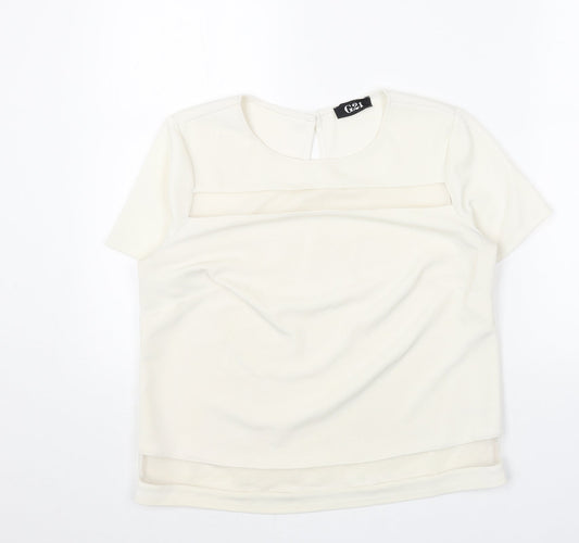 George Womens White Polyester Basic T-Shirt Size 8 Scoop Neck - Mesh Panels