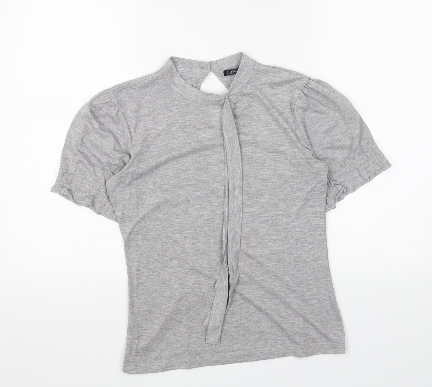 George Womens Grey Polyester Basic T-Shirt Size 8 Round Neck - Tie Neck Detail
