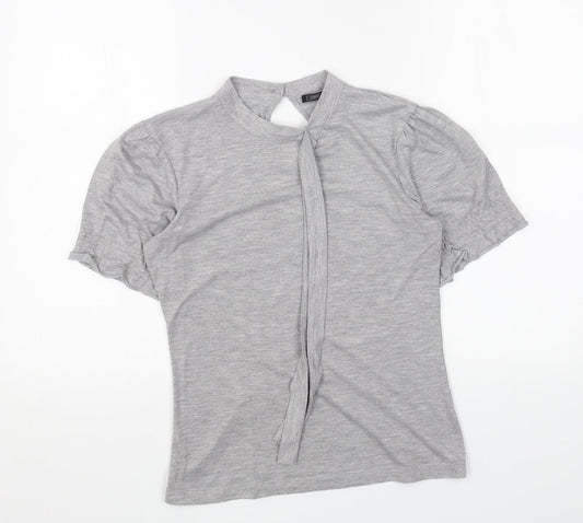 George Womens Grey Polyester Basic T-Shirt Size 8 Round Neck - Tie Neck Detail