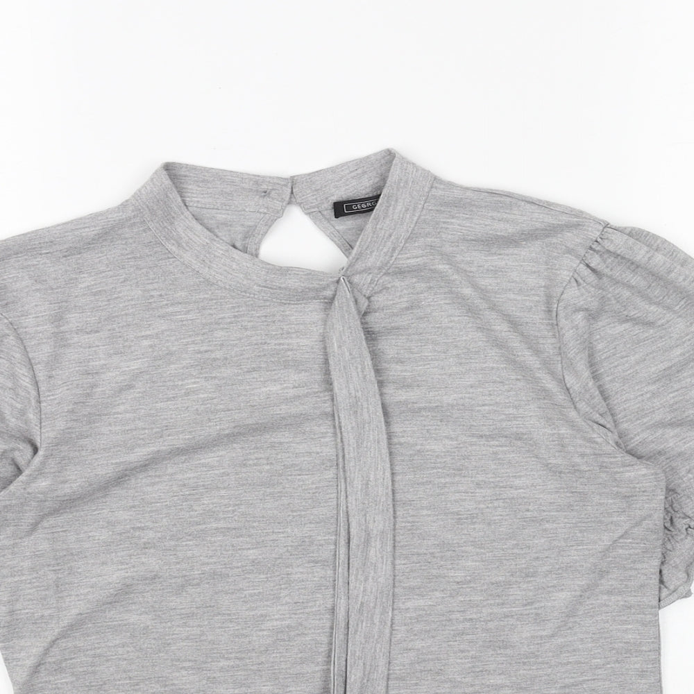 George Womens Grey Polyester Basic T-Shirt Size 8 Round Neck - Tie Neck Detail