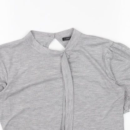 George Womens Grey Polyester Basic T-Shirt Size 8 Round Neck - Tie Neck Detail