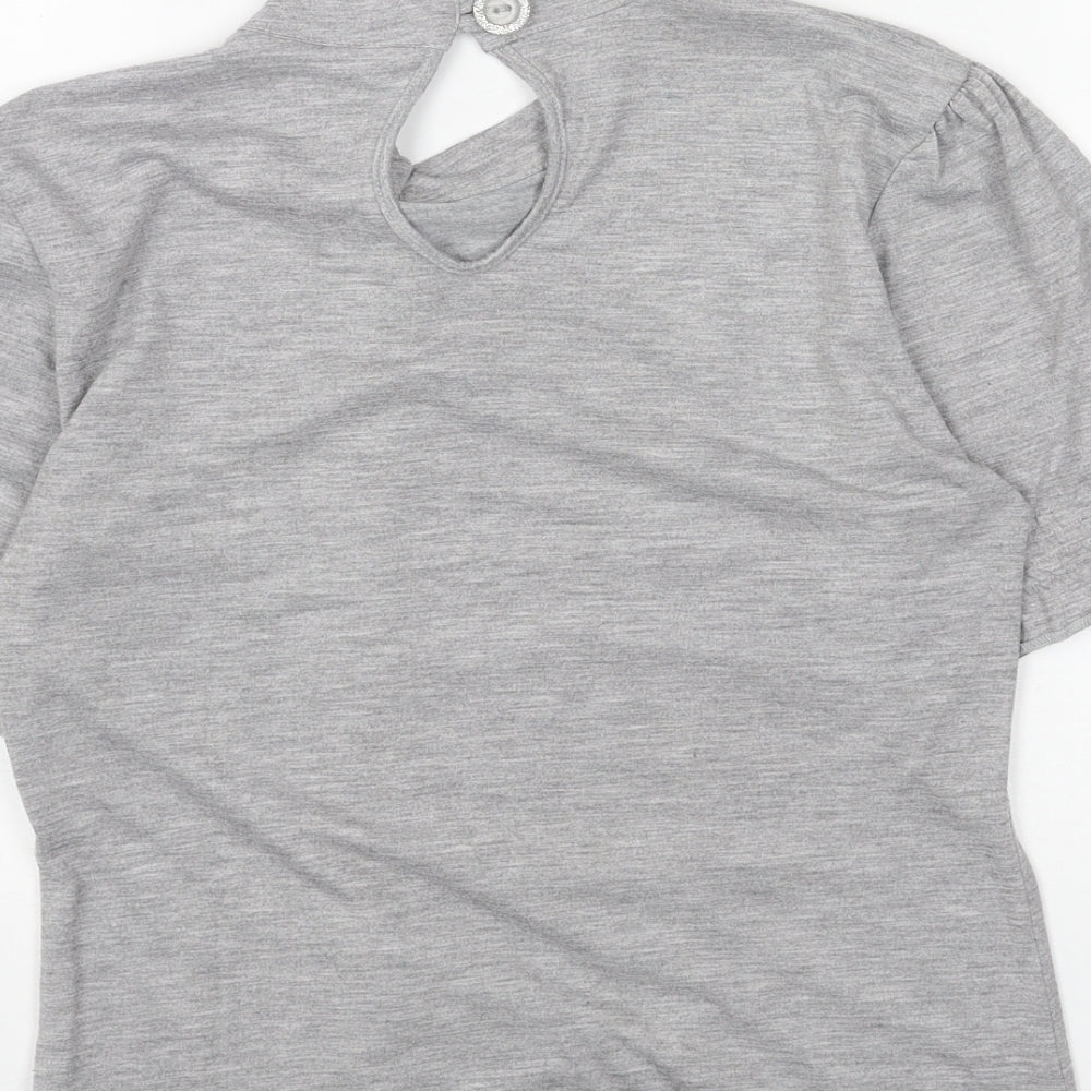George Womens Grey Polyester Basic T-Shirt Size 8 Round Neck - Tie Neck Detail