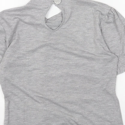George Womens Grey Polyester Basic T-Shirt Size 8 Round Neck - Tie Neck Detail