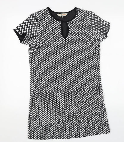 Billie & Blossom Womens Black Geometric Polyester Shift Size 8 Scoop Neck Pullover