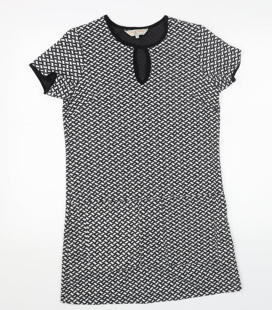 Billie & Blossom Womens Black Geometric Polyester Shift Size 8 Scoop Neck Pullover