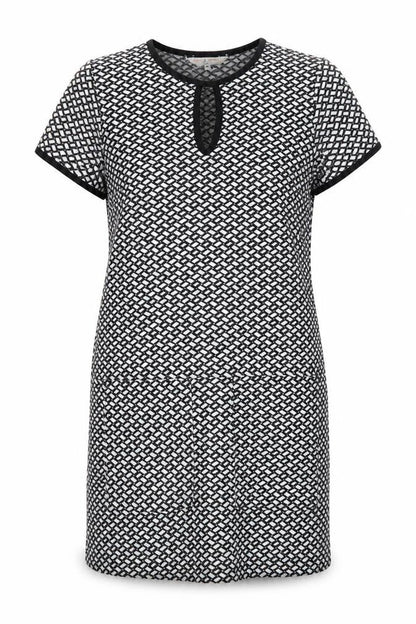 Billie & Blossom Womens Black Geometric Polyester Shift Size 8 Scoop Neck Pullover