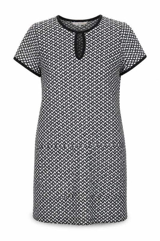 Billie & Blossom Womens Black Geometric Polyester Shift Size 8 Scoop Neck Pullover
