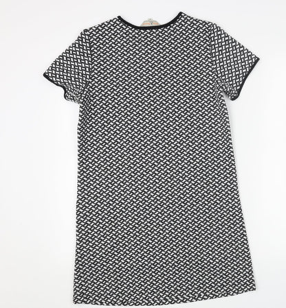 Billie & Blossom Womens Black Geometric Polyester Shift Size 8 Scoop Neck Pullover