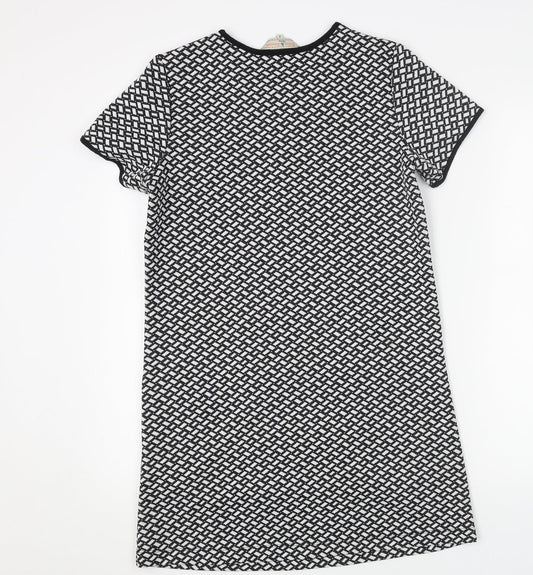 Billie & Blossom Womens Black Geometric Polyester Shift Size 8 Scoop Neck Pullover