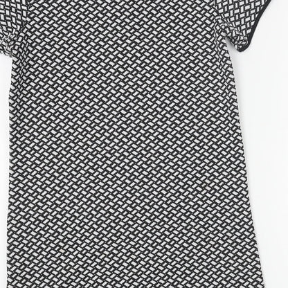 Billie & Blossom Womens Black Geometric Polyester Shift Size 8 Scoop Neck Pullover