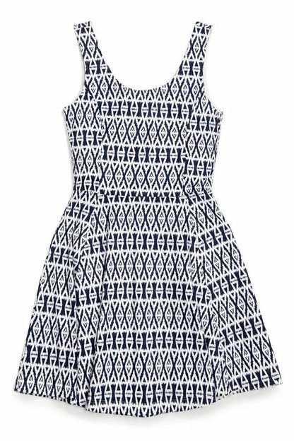 Divided Womens White Geometric Polyester Skater Dress Size 10 Scoop Neck Pullover