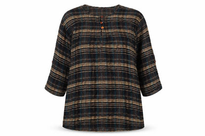 Fransa Womens Brown Plaid Viscose A-Line Size M Round Neck Pullover