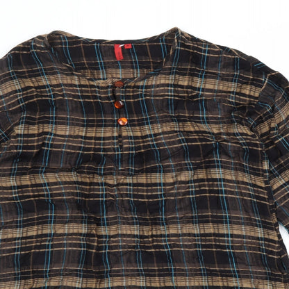 Fransa Womens Brown Plaid Viscose A-Line Size M Round Neck Pullover