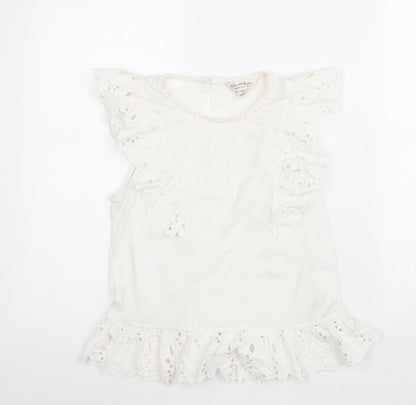 Miss Selfridge Womens White Polyester Basic Tank Size 6 Round Neck - Broderie Anglaise