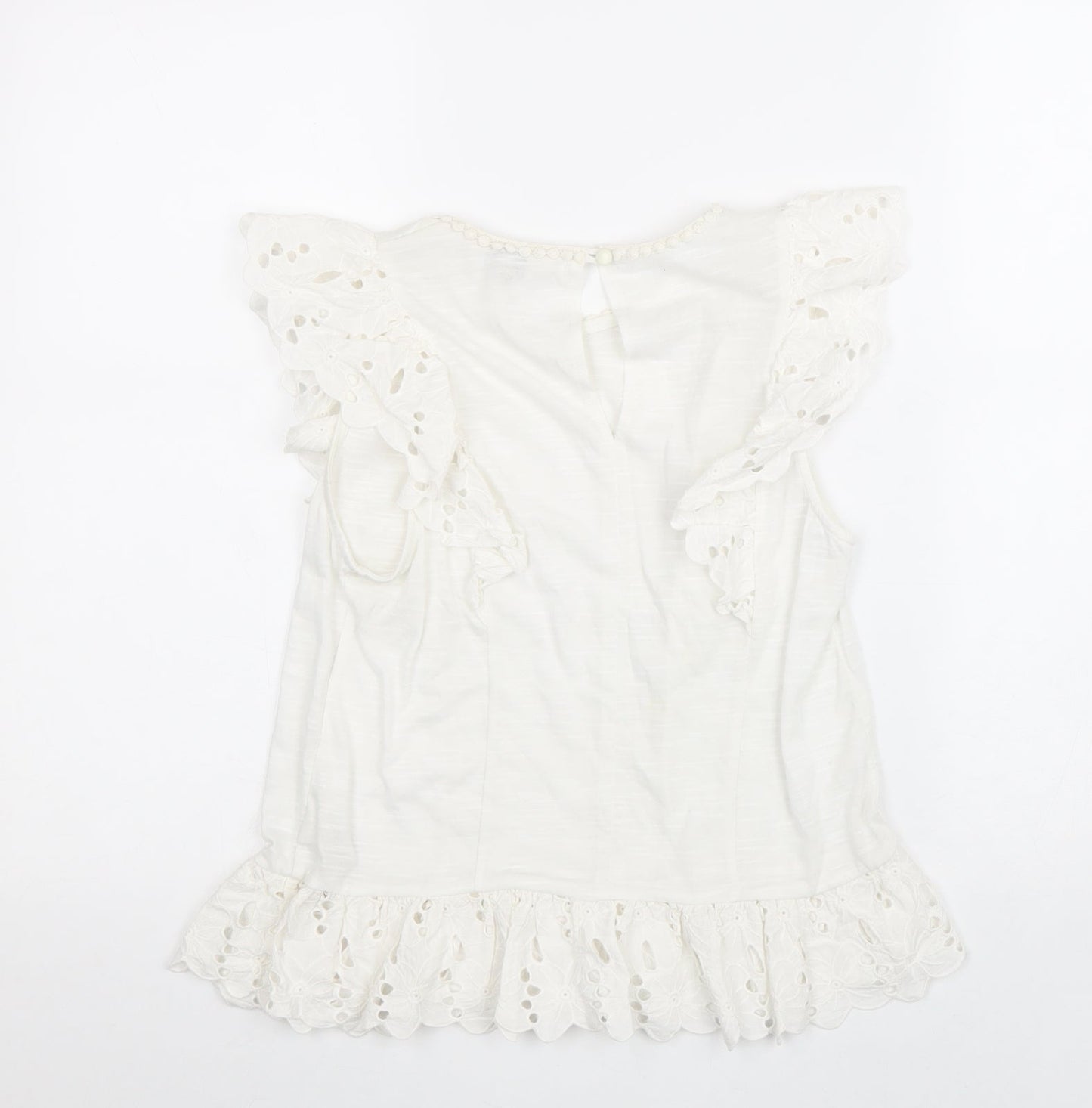 Miss Selfridge Womens White Polyester Basic Tank Size 6 Round Neck - Broderie Anglaise