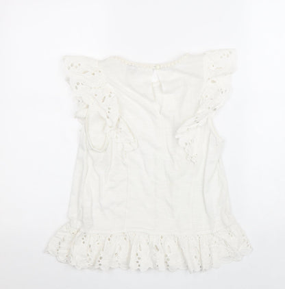 Miss Selfridge Womens White Polyester Basic Tank Size 6 Round Neck - Broderie Anglaise