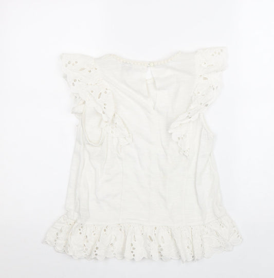 Miss Selfridge Womens White Polyester Basic Tank Size 6 Round Neck - Broderie Anglaise