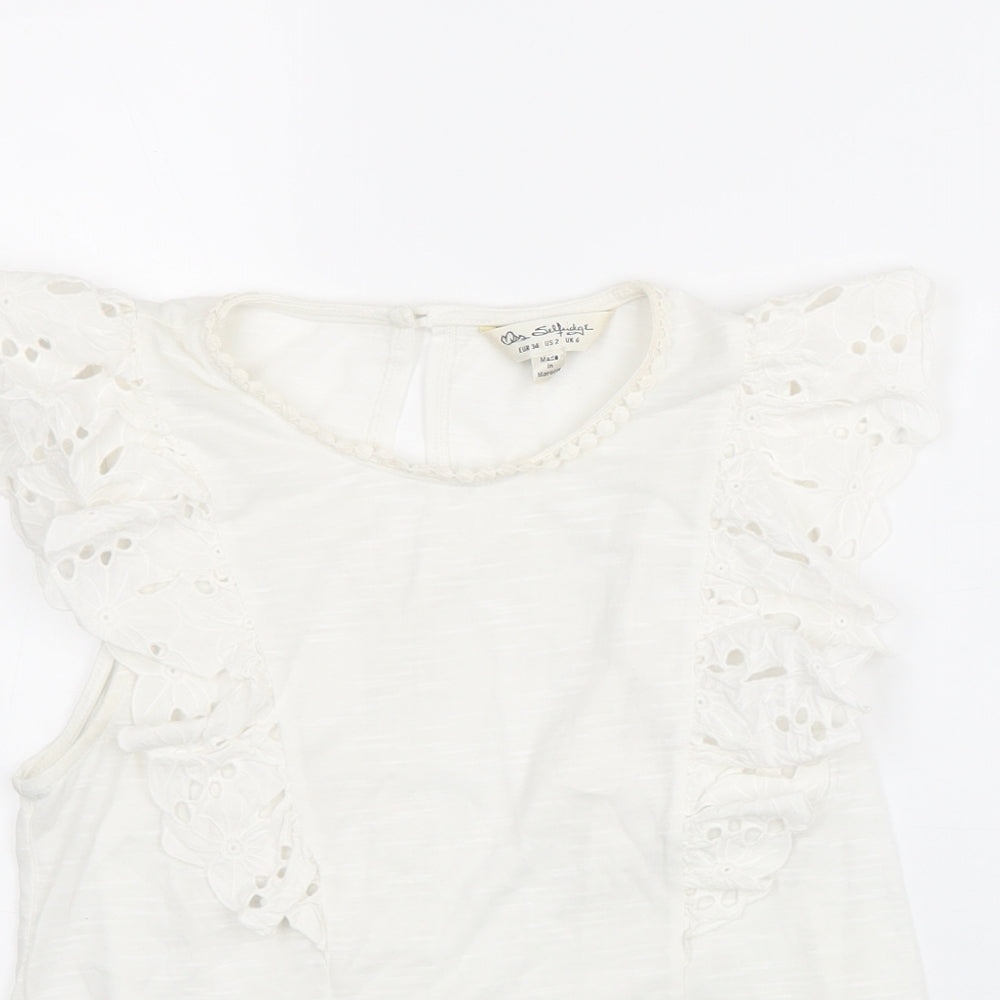 Miss Selfridge Womens White Polyester Basic Tank Size 6 Round Neck - Broderie Anglaise