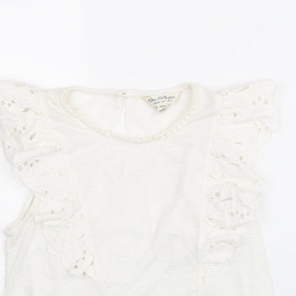 Miss Selfridge Womens White Polyester Basic Tank Size 6 Round Neck - Broderie Anglaise