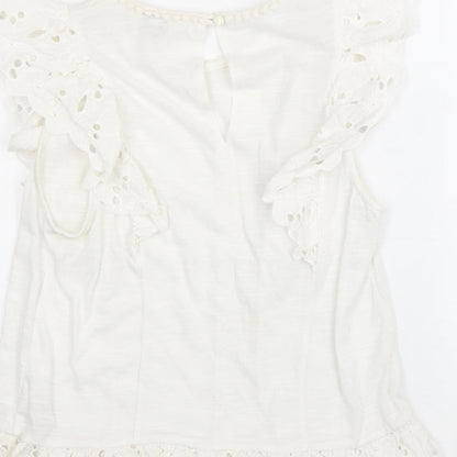 Miss Selfridge Womens White Polyester Basic Tank Size 6 Round Neck - Broderie Anglaise