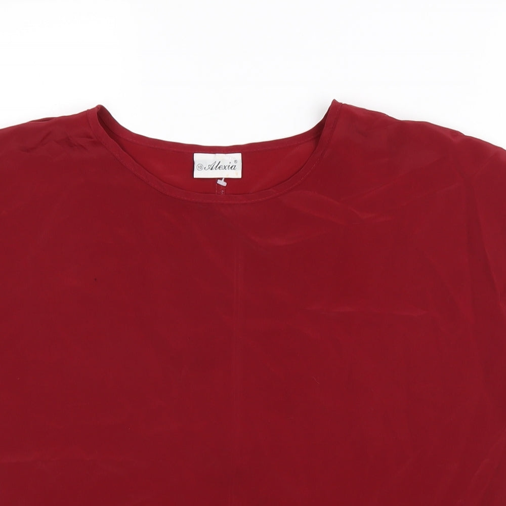 Alexia Womens Red Polyester Basic Blouse Size 10 Round Neck