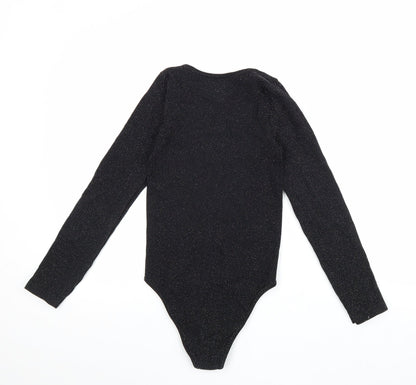 Primark Womens Black Nylon Bodysuit One-Piece Size S Snap