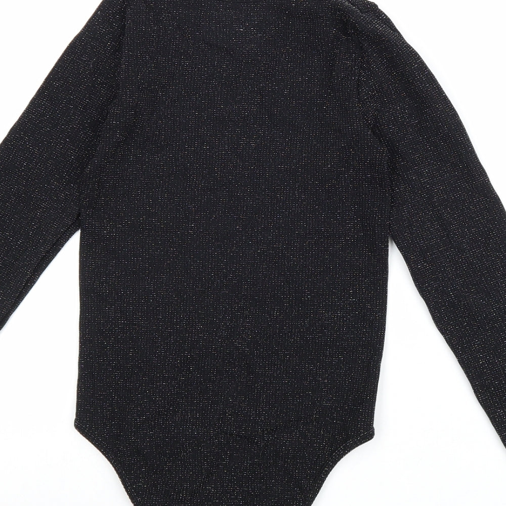 Primark Womens Black Nylon Bodysuit One-Piece Size S Snap