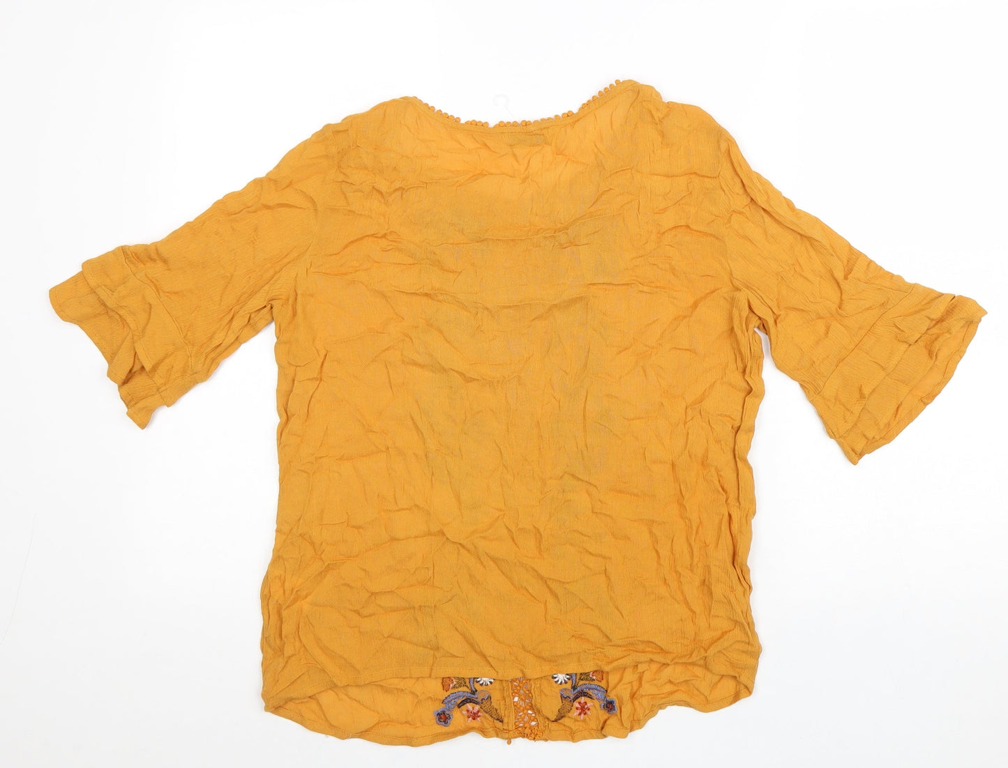 Papaya Womens Orange Geometric Viscose Basic Blouse Size 8 Round Neck