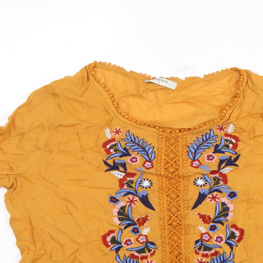 Papaya Womens Orange Geometric Viscose Basic Blouse Size 8 Round Neck