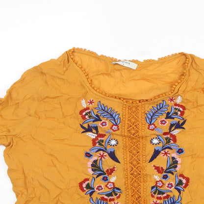 Papaya Womens Orange Geometric Viscose Basic Blouse Size 8 Round Neck