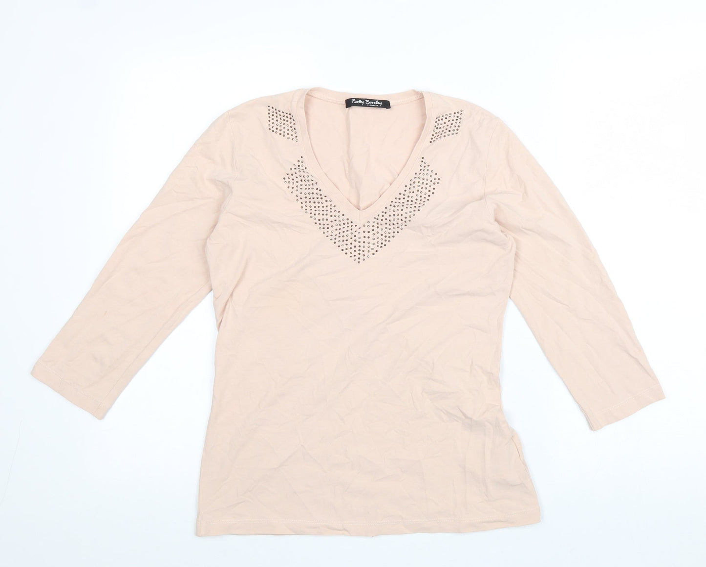 Betty Barclay Womens Pink Cotton Basic Blouse Size 8 V-Neck