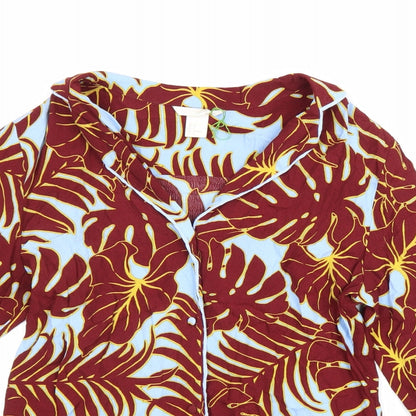 H&M Womens Brown Floral Viscose Basic Button-Up Size 6 Collared