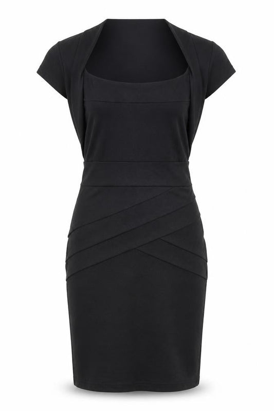 Fever Fish Womens Black Polyester Pencil Dress Size 8 Square Neck Pullover