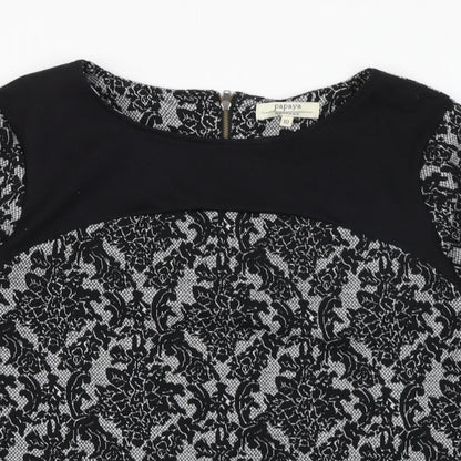 Papaya Womens Black Geometric Polyester Basic Blouse Size 10 Boat Neck