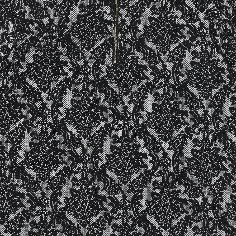 Papaya Womens Black Geometric Polyester Basic Blouse Size 10 Boat Neck