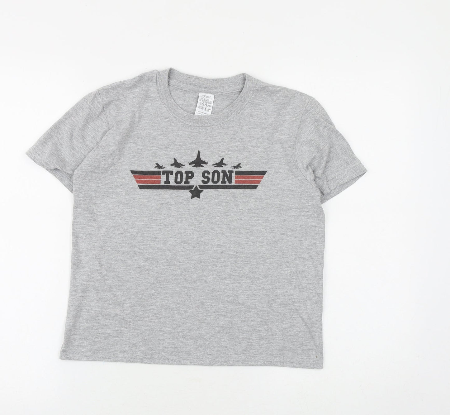 Gildan Boys Grey 100% Cotton Basic T-Shirt Size 9-10 Years Round Neck Pullover - Top Son, Top Gun