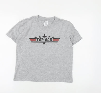 Gildan Boys Grey 100% Cotton Basic T-Shirt Size 9-10 Years Round Neck Pullover - Top Son, Top Gun